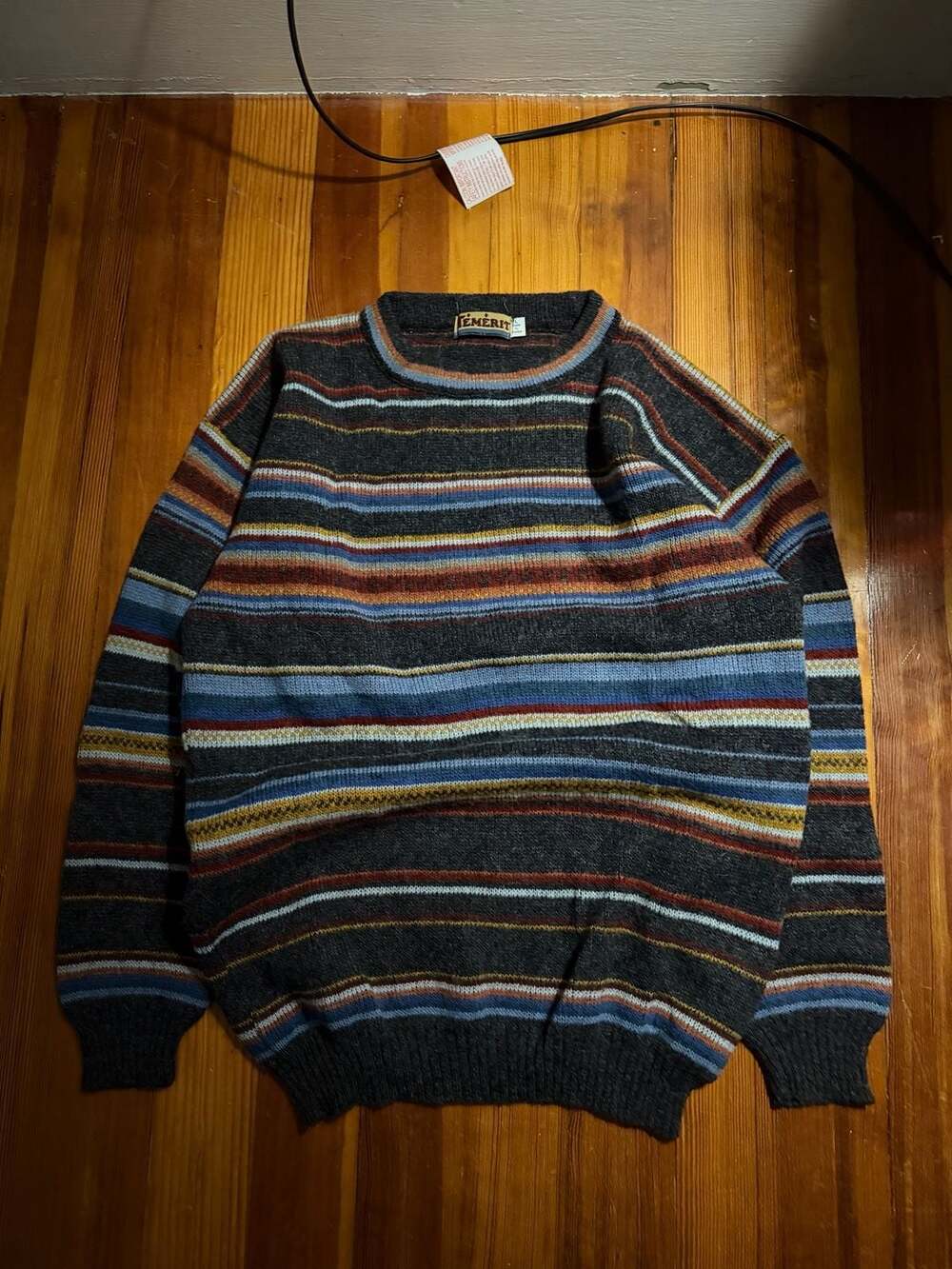 Témerit Vintage Multicolored Striped Crew Neck Wool Sweater Made in France